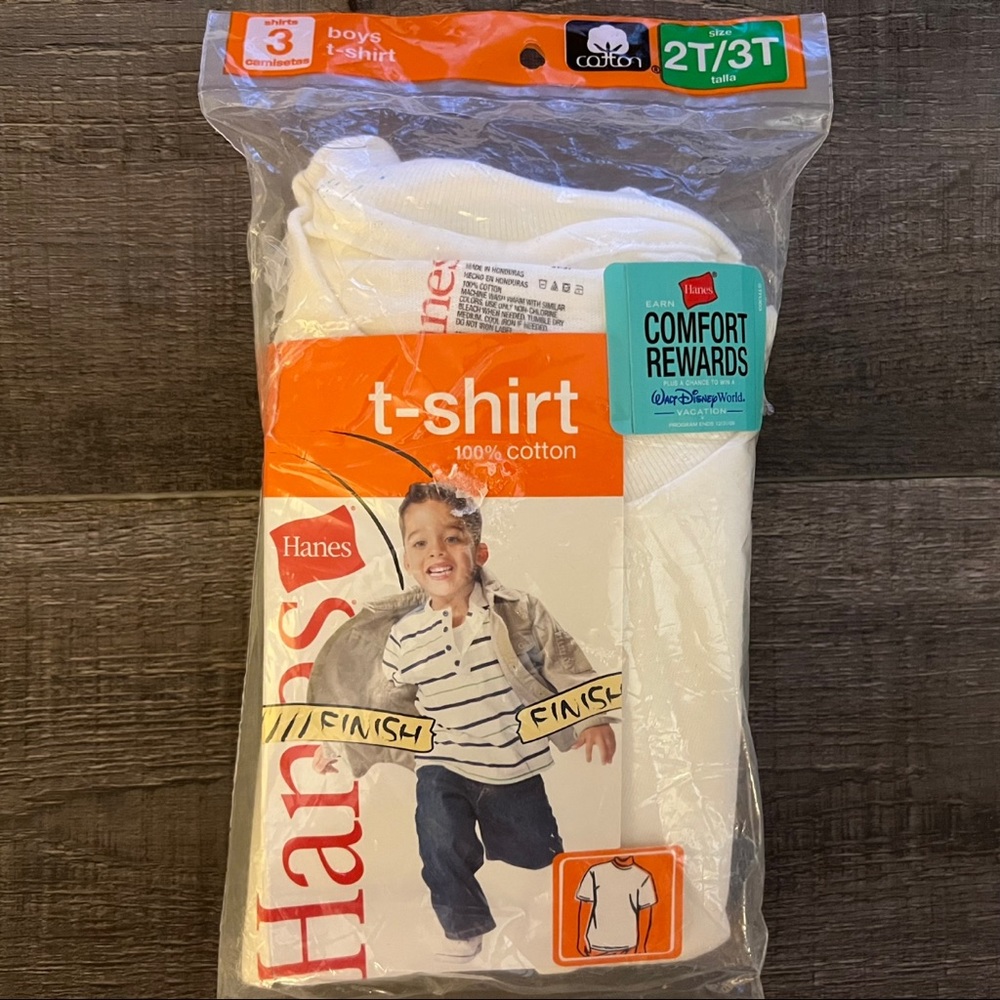 New 3-Pack 2T/3T Hanes White 100% Cotton Tees